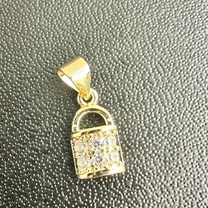 Gold Padlock Pendant with Crystals